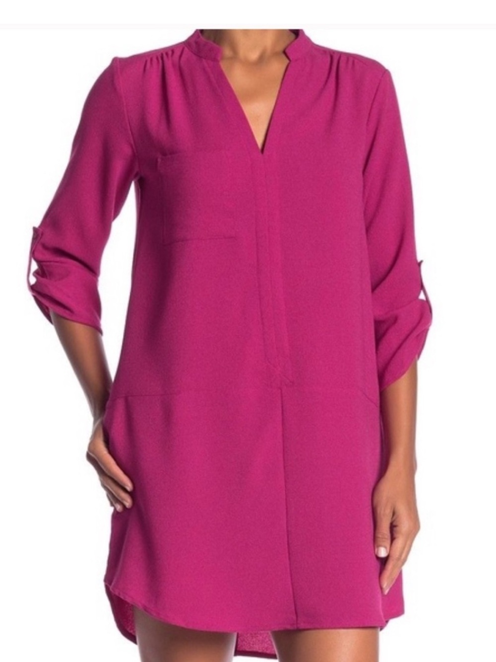 Medium Lush Magenta V-Neck Midi Shirt Dress